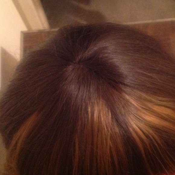 Medium Length Brown with Highlights Synthetic Wig - Picture 6 of 9